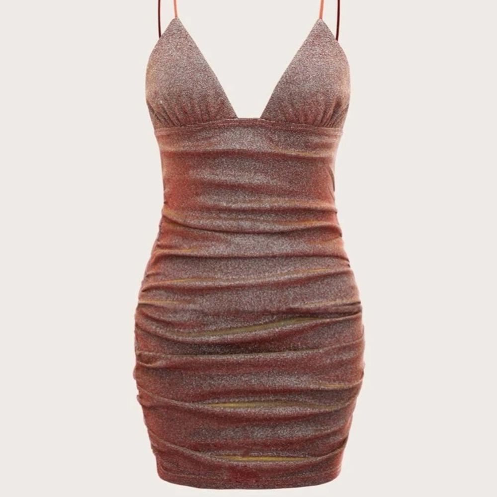 🐳 3/$20 SHEIN Unity Ruched Metallic Cami Bodycon Dress NWOT